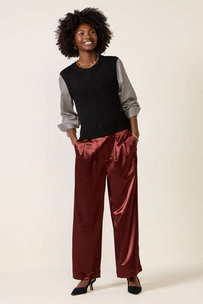 Dana Satin Sleeve Twofer Sweater