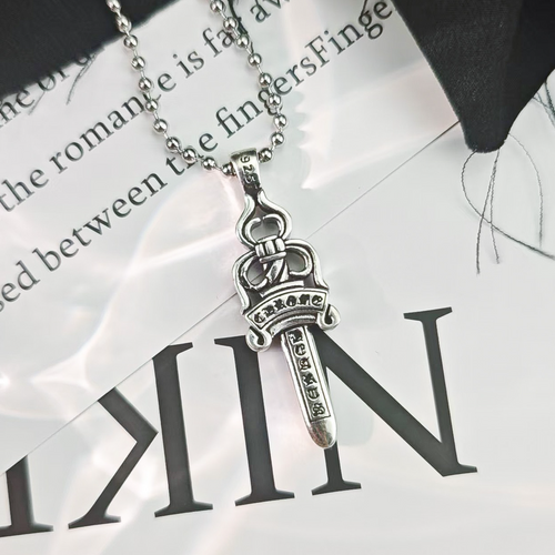Chrome Hearts Necklace Vintage Single Sided Sword Pendant Pearl Bead Necklace