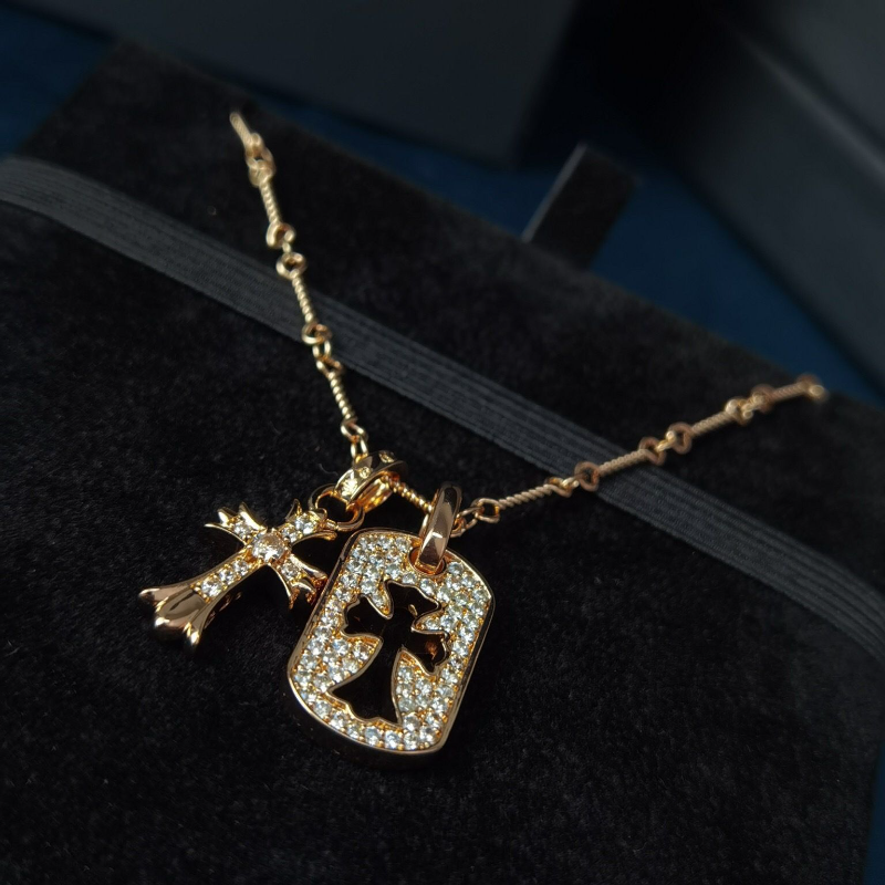 Chrome Hearts Necklace Men's and Women's Cross Necklace Full of Diamonds
