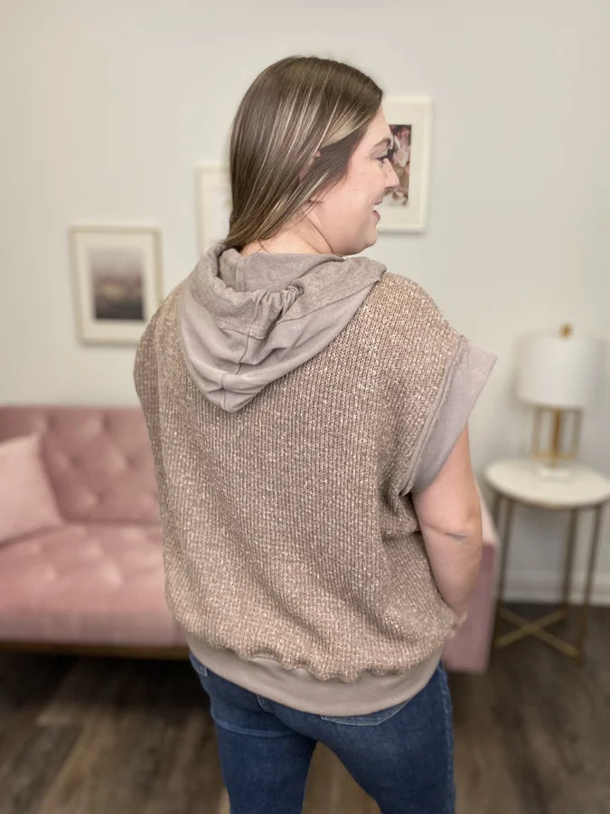 One Way Ticket Women's Knit Hooded Short Sleeve Top