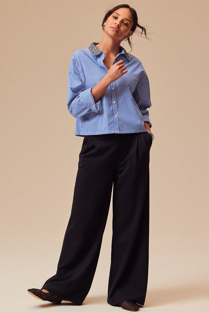 Cheryl Pleated Knit Wide Leg Trouser