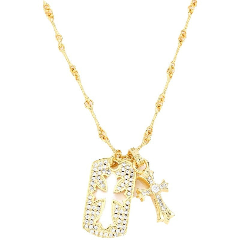Chrome Hearts Necklace Men's and Women's Cross Necklace Full of Diamonds
