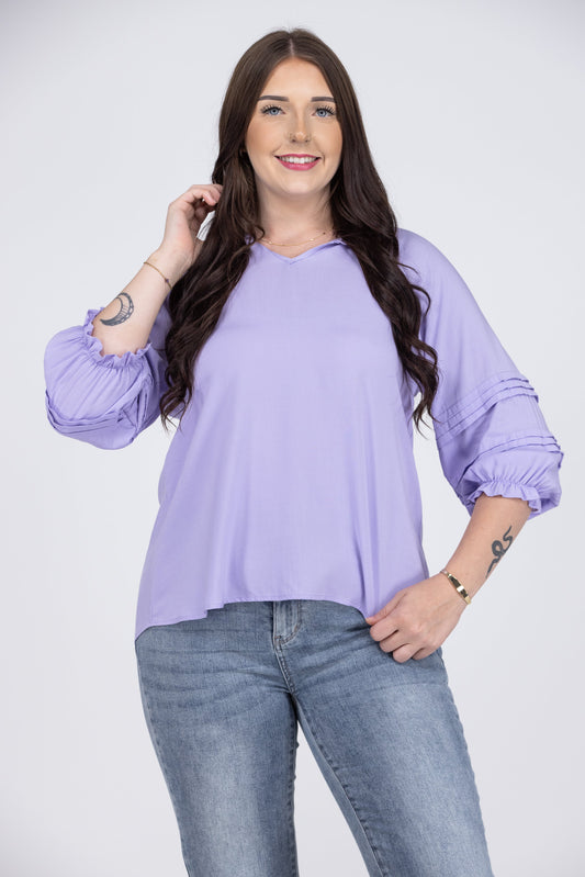 Ruffles My Pleats Women's Long Puff Sleeve Top