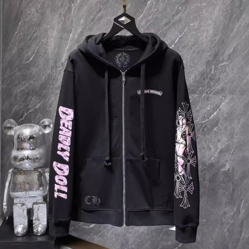 Chh Chrome Hearts Hoodie Sanskrit Letter Print Miami Zip Jacket Sweater