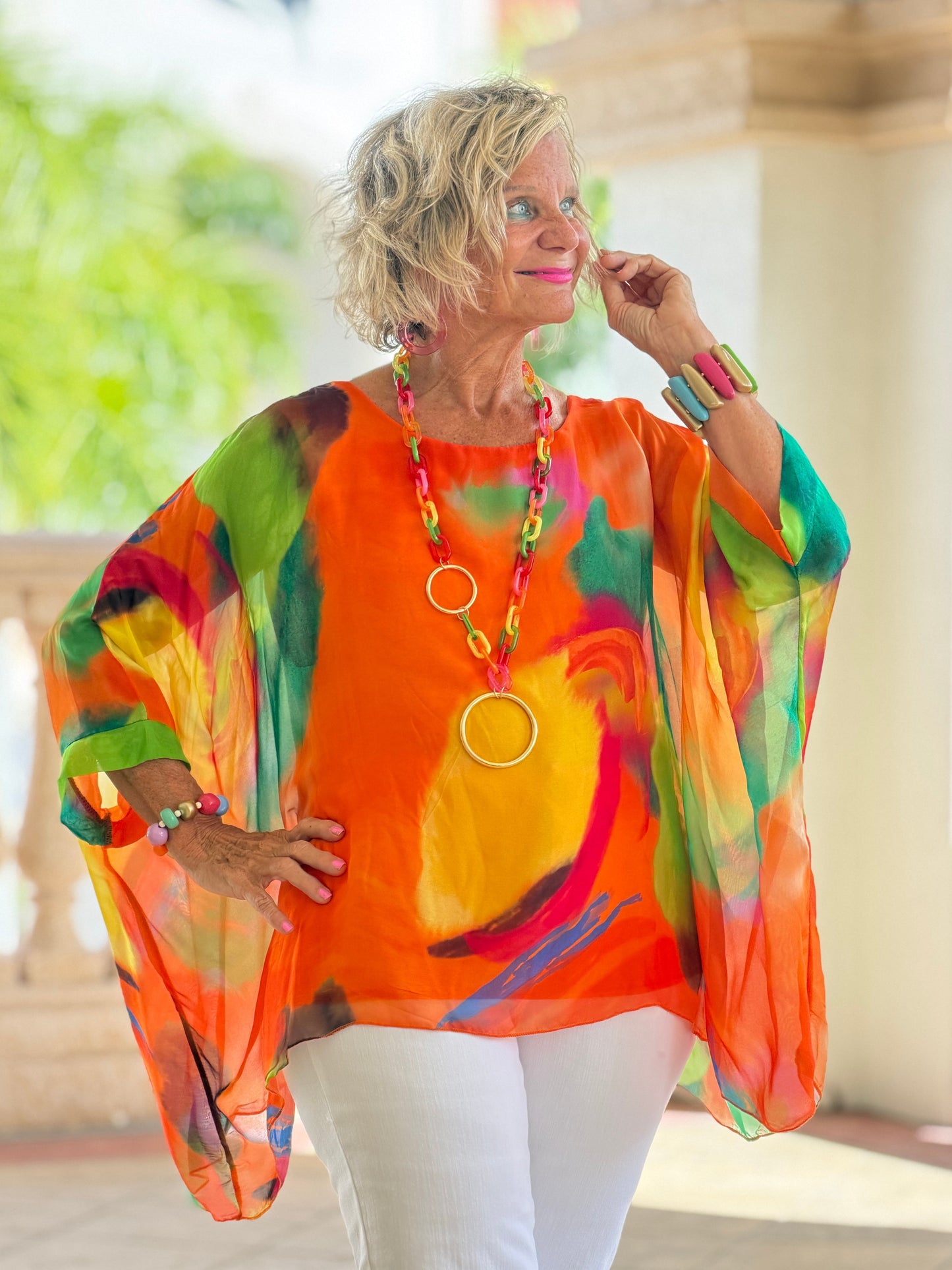 Sofia Sunrise Orange Silk top
