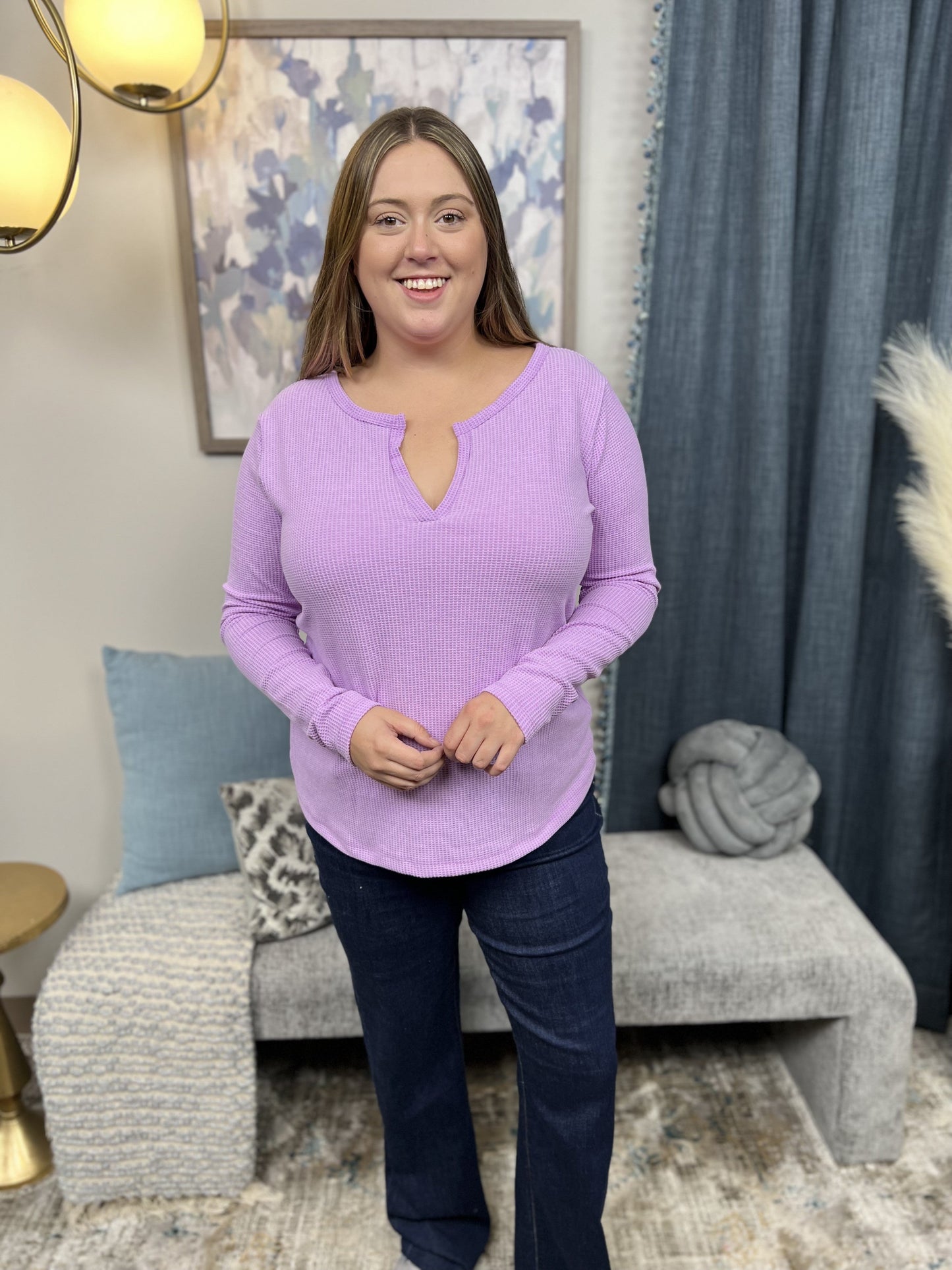 Play Your Cards Women's Waffle Knit Long Sleeve Top