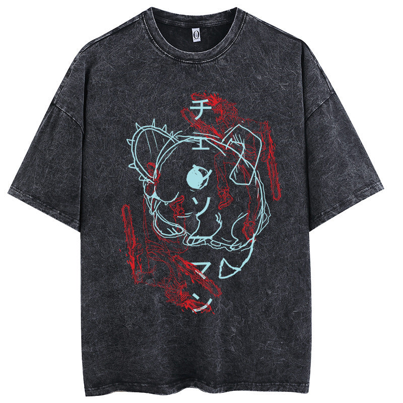 Chainsaw man washing old fun cartoon print cartoon style