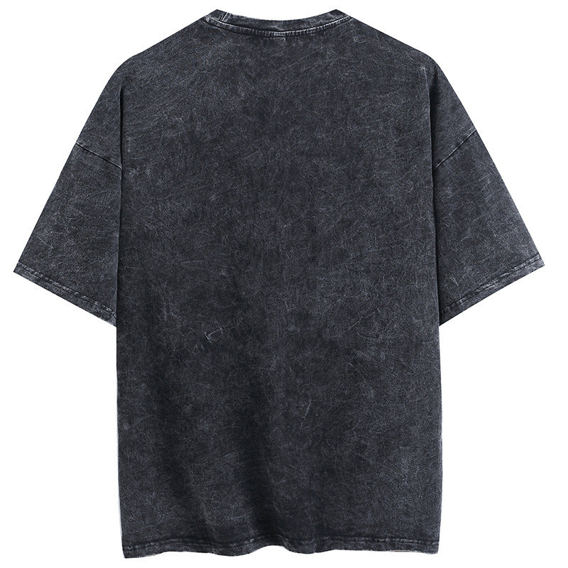 Cotton washed old letter printed cartoon style T-shirt