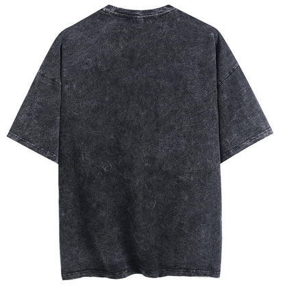 Cotton washed old letter printed cartoon style T-shirt
