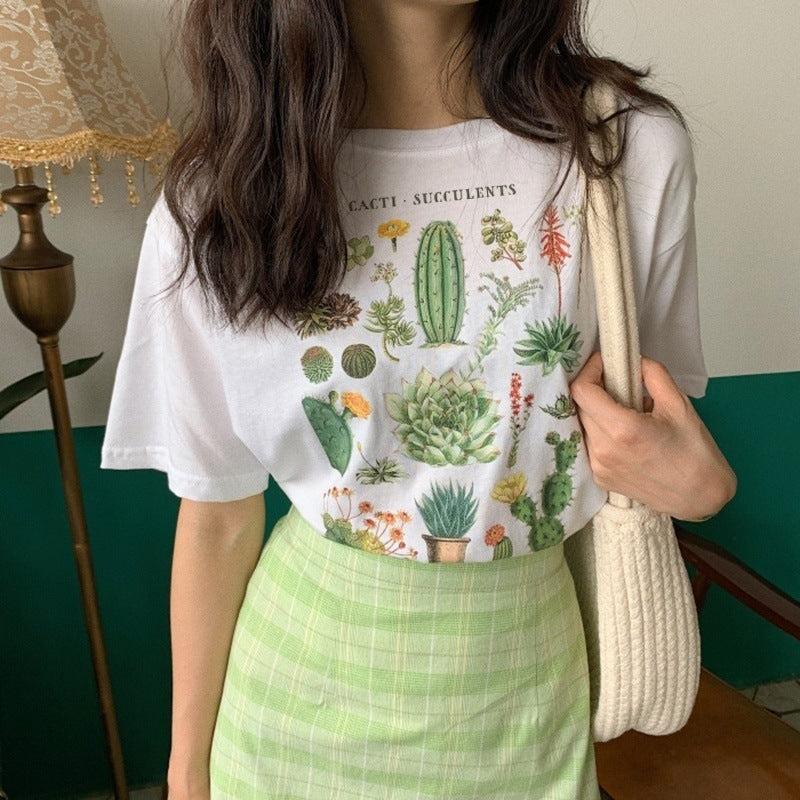 Cactus Printed T Shirt I'd Say Go to Hell Letter Funny Quete