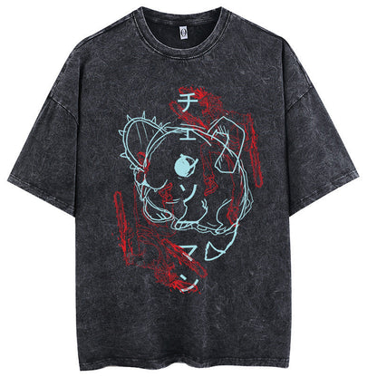 Chainsaw man washing old fun cartoon print cartoon style
