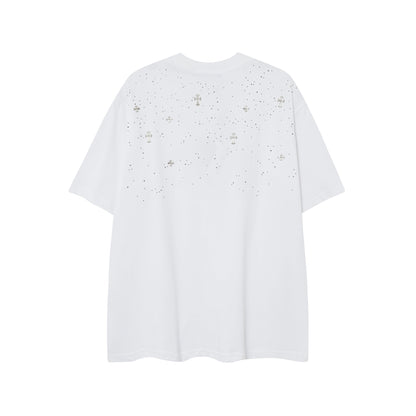CHH Chrome Heart T Shirts CH Gypsy Hot Diamond Cross Crew Neck Short Sleeve T-Shirt