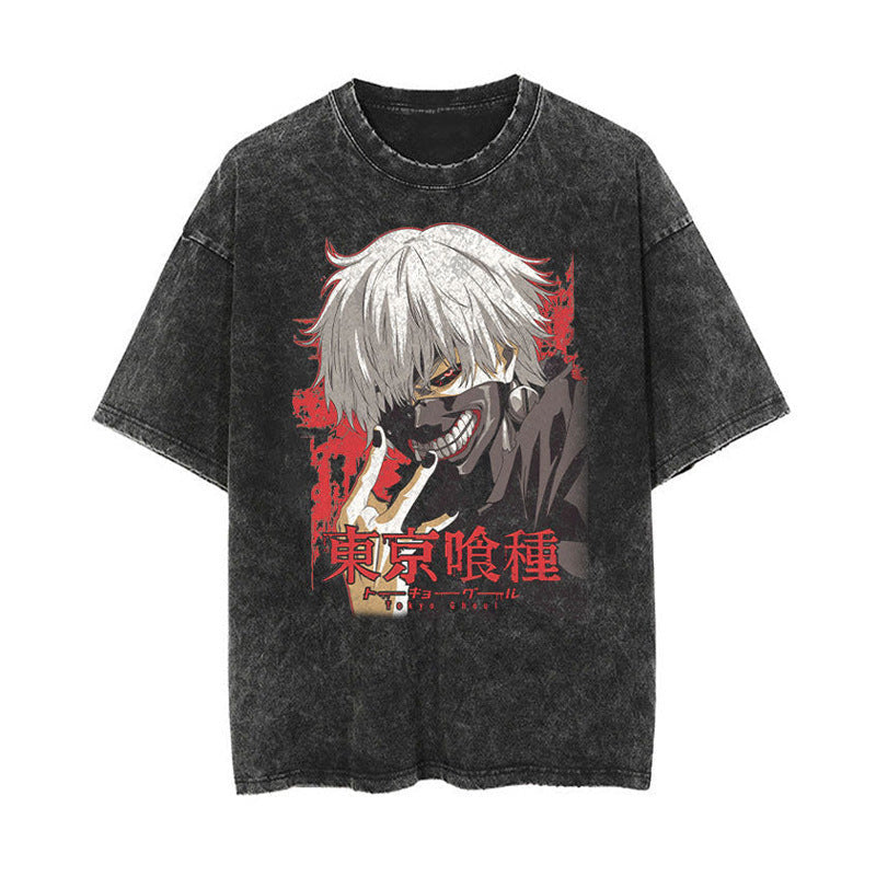 Cotton Washed Summer Vintage Printed T-Shirt Hip Hop Rap Men's and Women's Short Sleeves