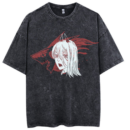 Chainsaw man pure cotton washed old fun cartoon printing