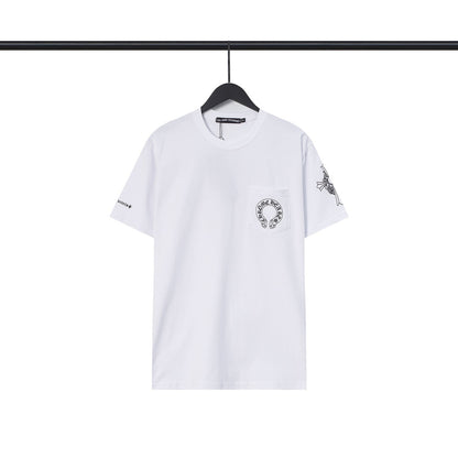 CHH Chrome Heart T Shirts Chrome Hearts Cross Sanskrit Print Short Sleeve Crew Neck T-Shirt