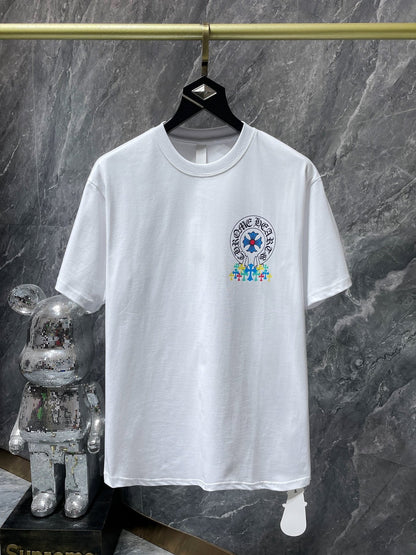 CHH Chrome Hearts T Shirts Classic Big Horseshoe Colored Cross Sanskrit Short Sleeve