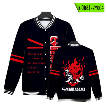 Cyberpunk 2077 Jacket Baseball Uniform Long Sleeve Fleece Button Jacket