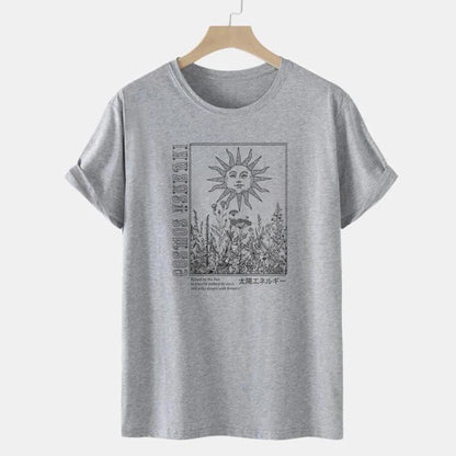Celestial Sun Floral Print T-Shirts Female Vintage Boho