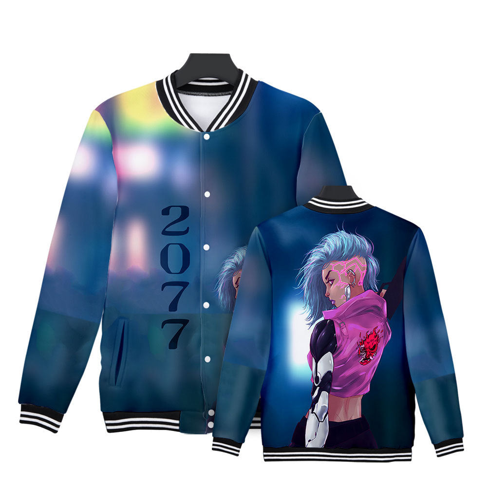 Cyberpunk 2077 Jacket Baseball Uniform Long Sleeve Fleece Button Jacket