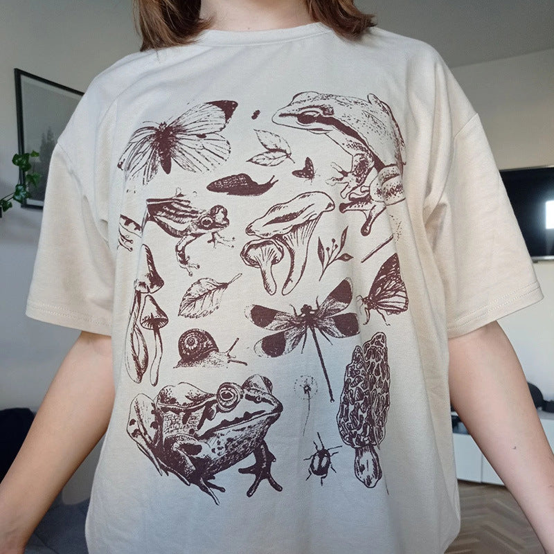 Cute Cottagecore Aesthetic Frog Mushroom Print Shirt Summer