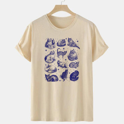 Cats Stars Printed T Shirt Letter Funny Quetes Printing