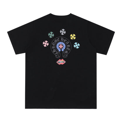CHH Chrome Heart T Shirts Cross Leather Print Short Sleeve T-Shirt Loose