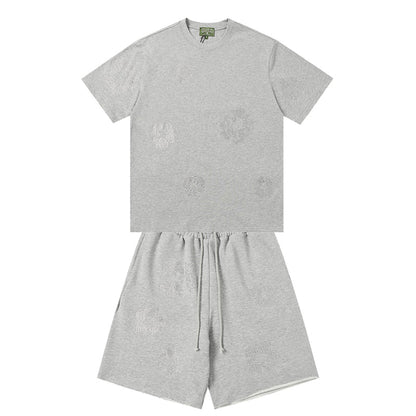 Denim Tears T shirt & Shorts 2 Piece Set Rhinestones